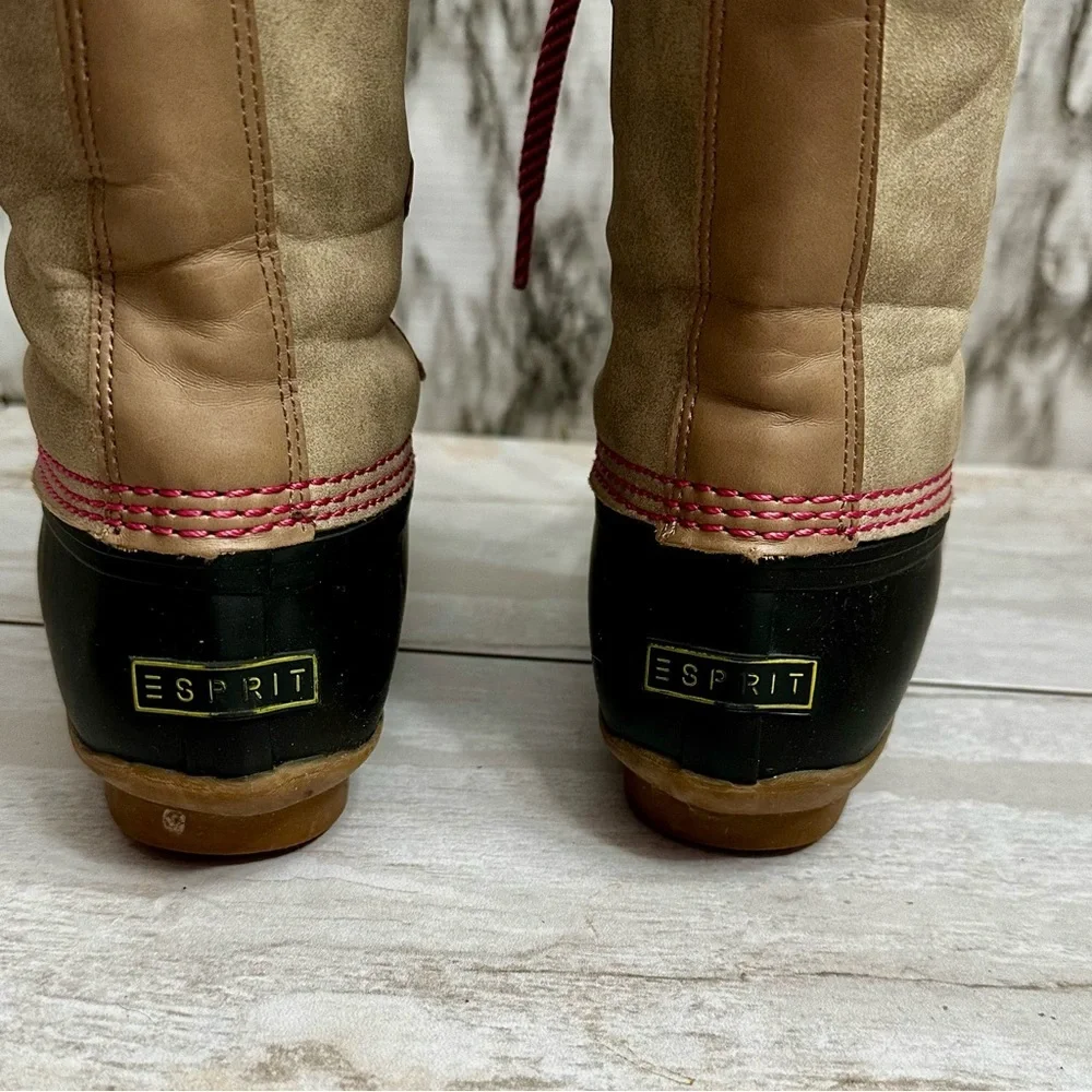 Espirit Women Sz 7 Pink Tan Belinda Muck Boots Farmcore Lace Up Tall Duck Shoes